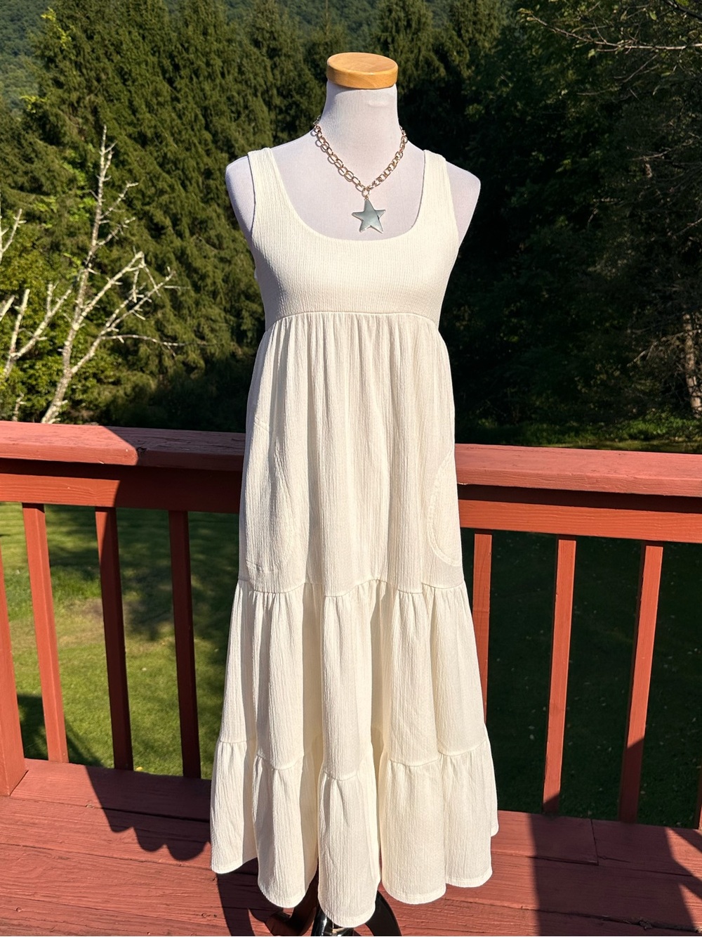 Free People Beach Reel Love Ivory Sleeveless Tiered Maxi Dress